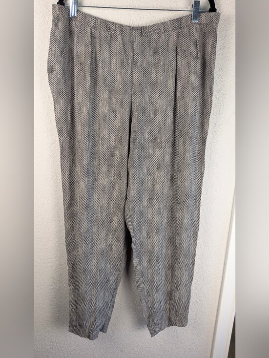 Eileen Fisher Pants - Eileen Fisher 100% Silk Pants XL Gray Snakesin Print Elastic Waist Tapered Legs